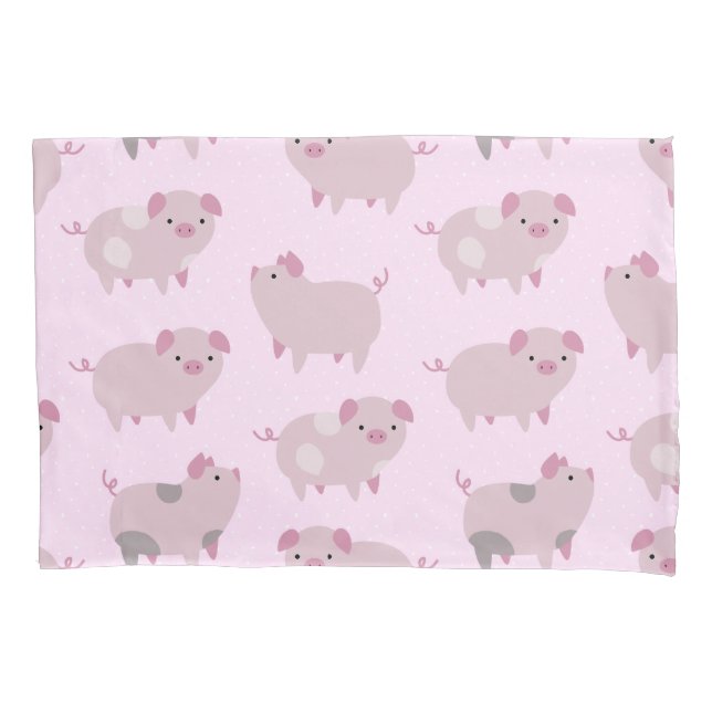 Cute Pink Baby Piglets Pattern & Dots Pillow Case (Front)