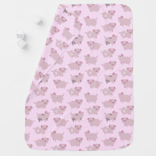 Cute Pink Baby Piglets Pattern & Dots Receiving Blanket