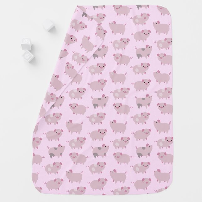 Cute Pink Baby Piglets Pattern & Dots Receiving Blanket (In Situ)