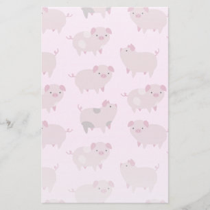 Cute Pink Baby Piglets Pattern & Dots Stationery