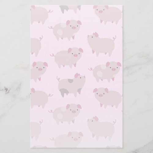 Cute Pink Baby Piglets Pattern  Dots Stationery