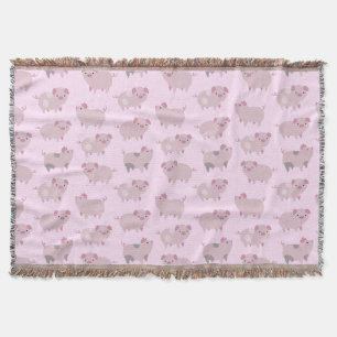 Cute Pink Baby Piglets Pattern & Dots Throw Blanket