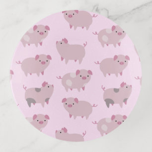 Cute Pink Baby Piglets Pattern & Dots Trinket Tray