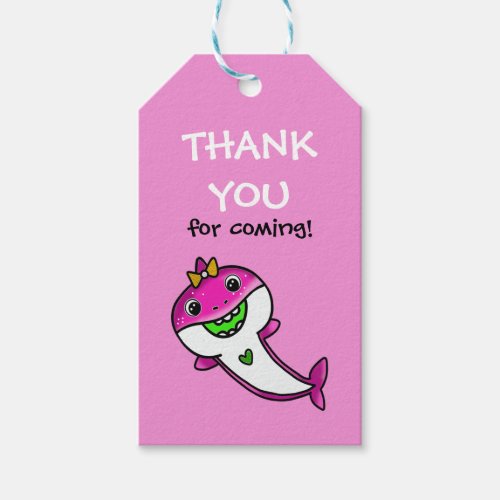 Cute Pink Baby Shark 1st Birthday Thank You Gift Tags