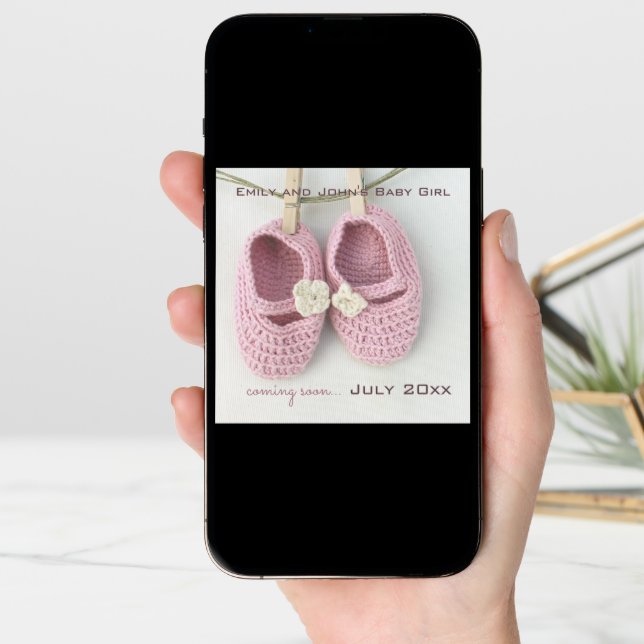 Cute Pink Baby Shoes Social Media Girl Pregnancy Announcement (Front Digital)