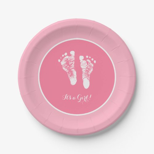 Cute Pink Baby Shower Newborn Girl Footprint Paper Plates