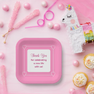 Cute Pink Baby Shower Thank You for Celebrating Paper Plates