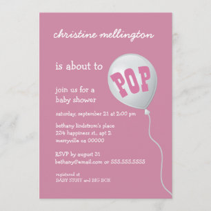 Cute Pink Baby Shower with Balloon for Girl A04 Invitation