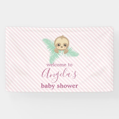 Cute Pink Baby Sloth Its a Girl Baby Shower Banner