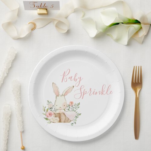 Cute Pink Baby Sprinkle Script Baby Shower Paper Plates