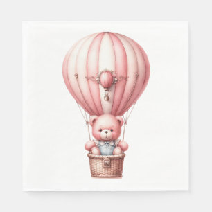 CUTE PINK BABY TEDDY BEAR IN HOT AIR BALLOON NAPKINS