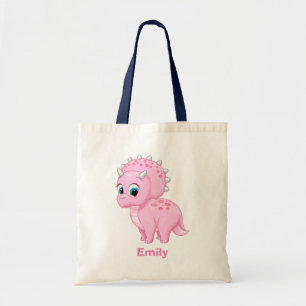 Cute Pink Baby Triceratops Dinosaur Tote Bag