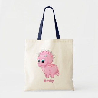 Cute Pink Baby Triceratops Dinosaur Tote Bag