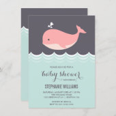 Cute Pink Baby Whale Baby Shower Invitations (Front/Back)