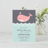 Cute Pink Baby Whale Baby Shower Invitations (Standing Front)
