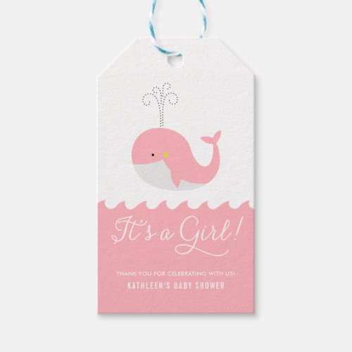 Cute Pink Baby Whale Its a Boy Baby Shower Tag