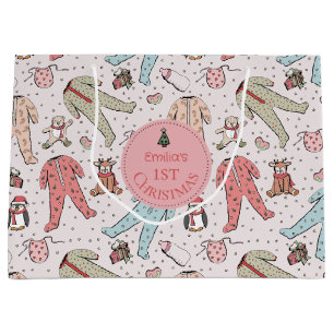 Cute Pink Baby's First Christmas Custom Large Gift Bag
