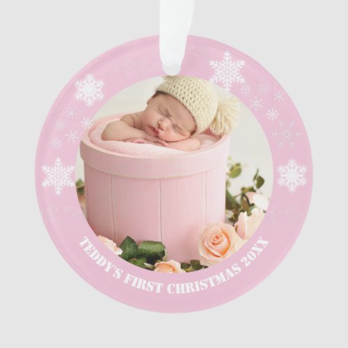 Cute pink babys first christmas  ornament