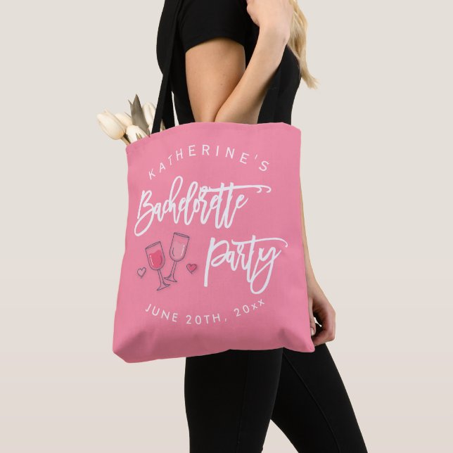 Cute Pink Bachelorette Party Tote Bag (Close Up)