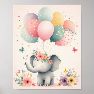 Cute Pink Background Elephant  Poster