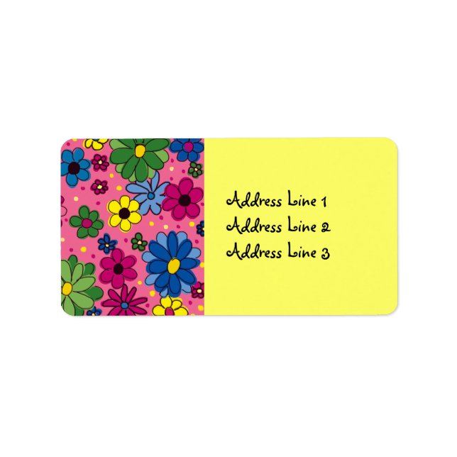 Cute Pink Background with Colorful Flowers Label (Front)