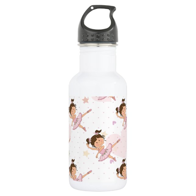 Cute Pink Ballerina 1 Pattern Hearts and Stars Water Bottle (Front)