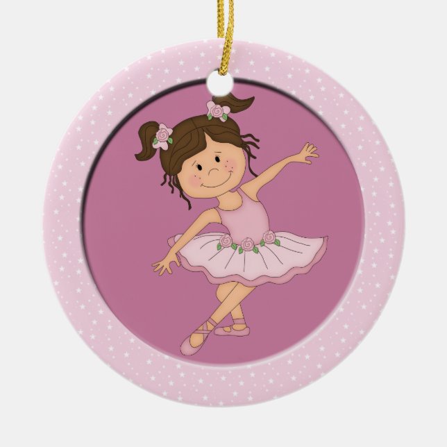Cute Pink Ballerina 2 Ballet Star Ceramic Ornament (Front)