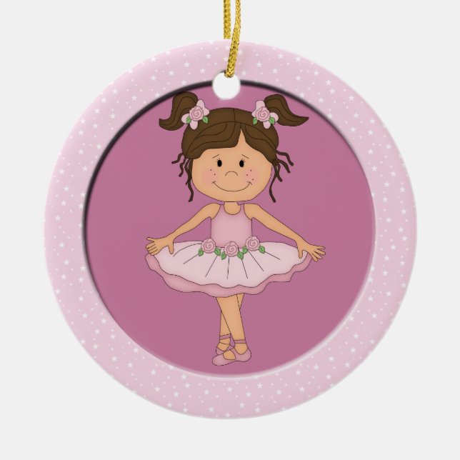 Cute Pink Ballerina 3 Ballet Star Ceramic Ornament (Front)