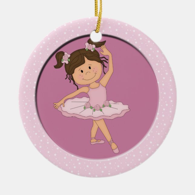 Cute Pink Ballerina 4 Ballet Star Ceramic Ornament (Front)