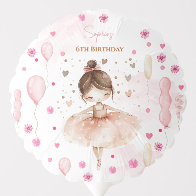 Cute pink ballerina and balloons birthday (Front)