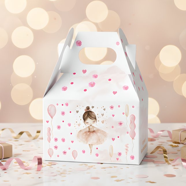 Cute pink ballerina and balloons birthday favor boxes (Creator Uploaded)