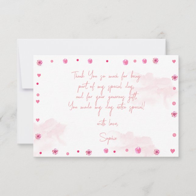 Cute pink ballerina and balloons birthday thank you card (Front)