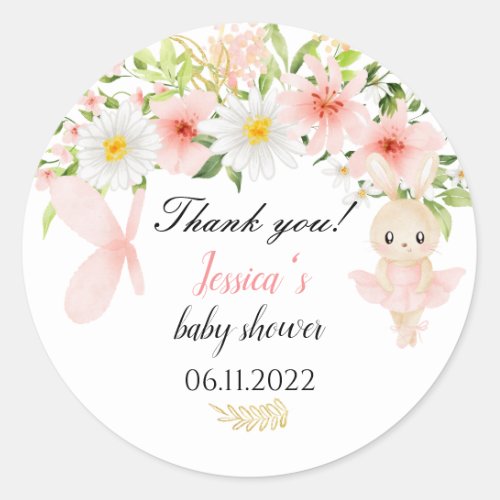 Cute pink Ballerina baby shower party stickers 