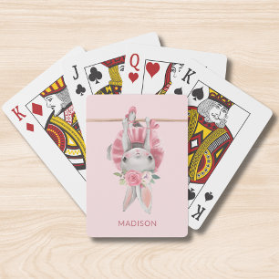 Cute Pink Ballerina Ballet Bunny Personalized Poker Cards