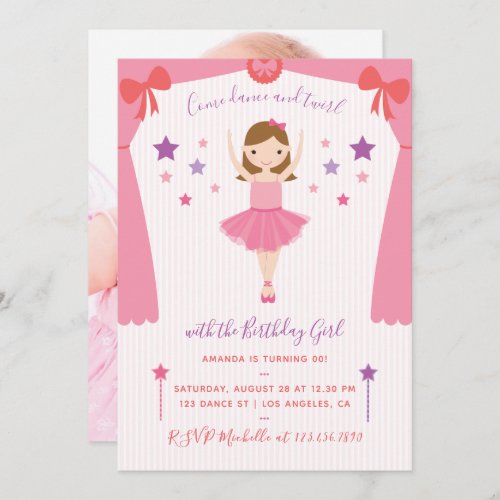 Cute Pink Ballerina Birthday add photo Invitation