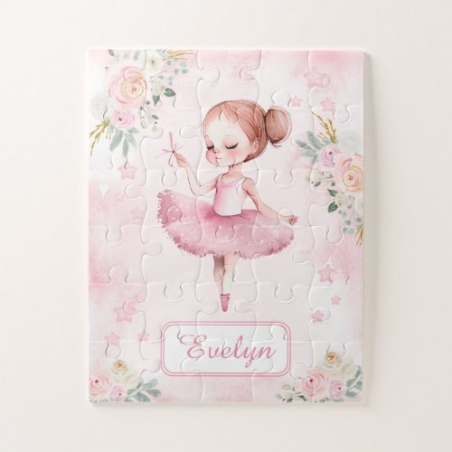 Cute pink ballerina birthday girl gift name puzzle