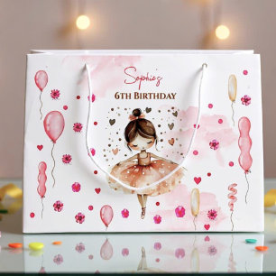 Cute pink ballerina birthday large gift bag
