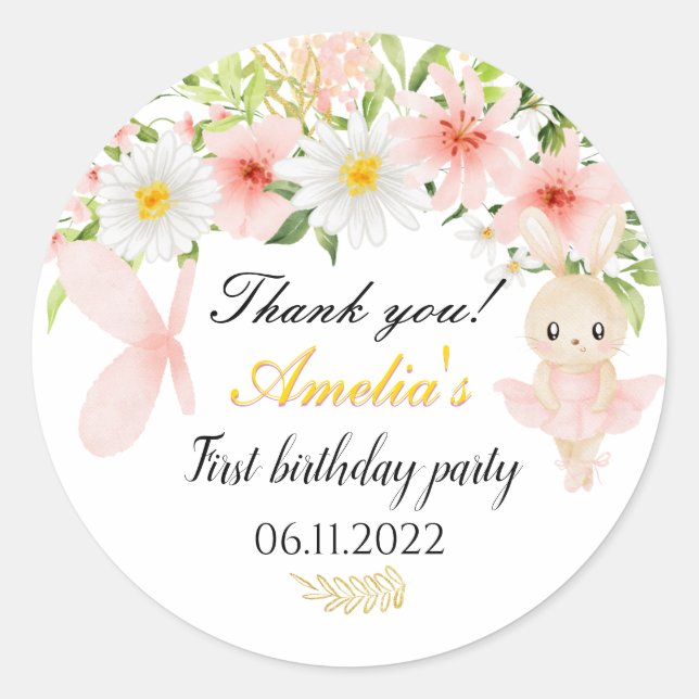 Cute pink Ballerina birthday party stickers  (Front)
