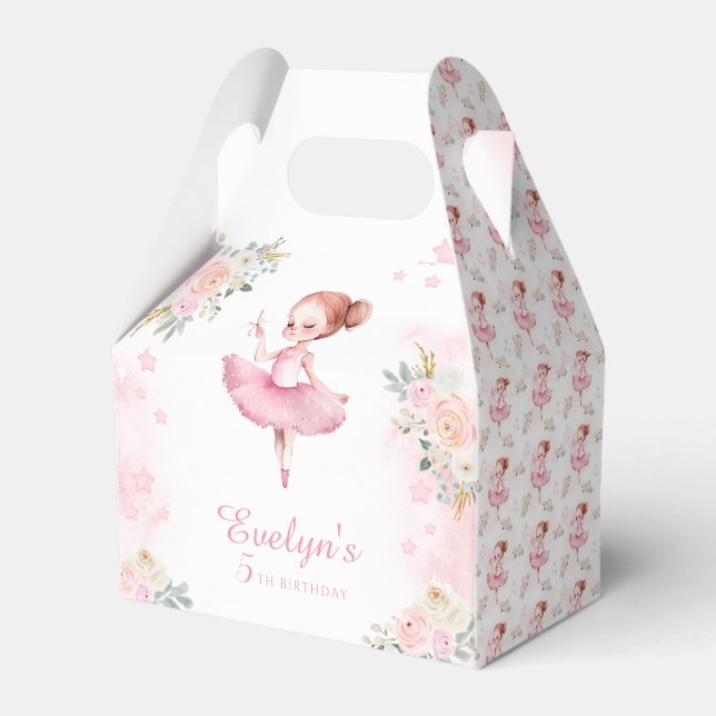 Cute pink ballerina birthday thank you favor box (Front Side)