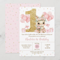 Cute Pink Ballerina Bunny Rabbit 1st Birthday One