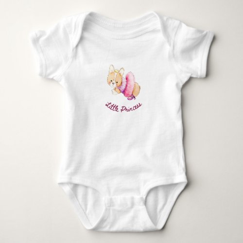 Cute Pink Ballerina Corgi Puppy Dog Girls Bodysuit