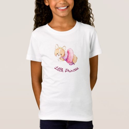 Cute Pink Ballerina Corgi Puppy Dog Girls T_Shirt 