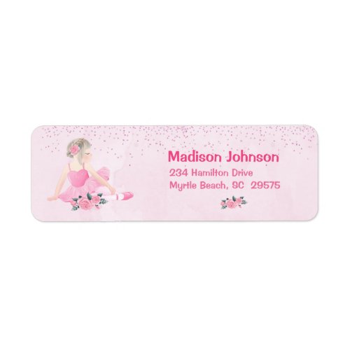 Cute Pink Ballerina Floral Sparkles Label