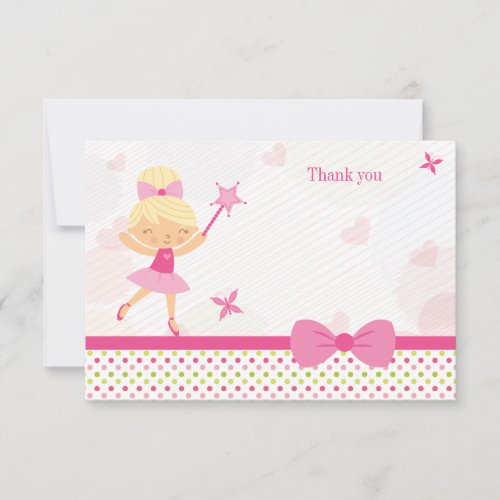 Cute pink ballerina girl's birthday thank you card