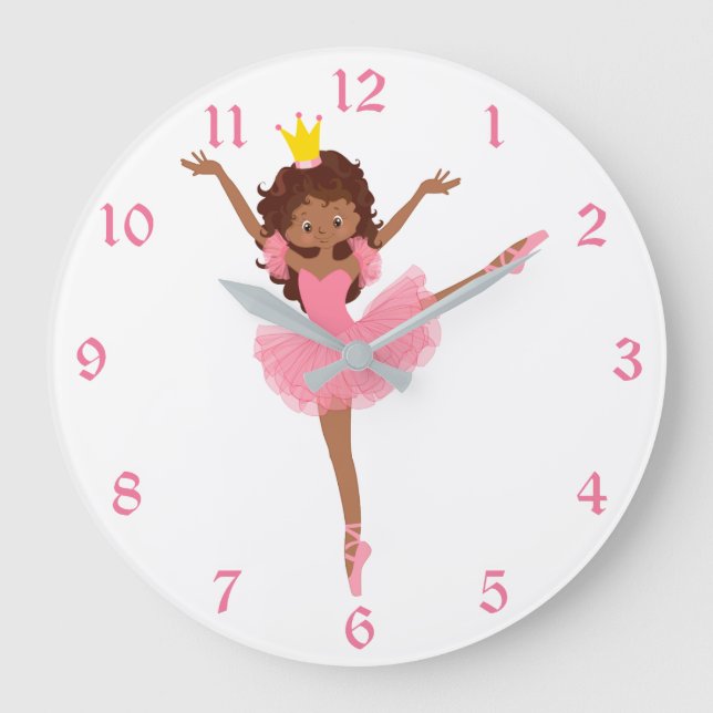 Cute Pink Ballerina Kids Large Clock (Front)