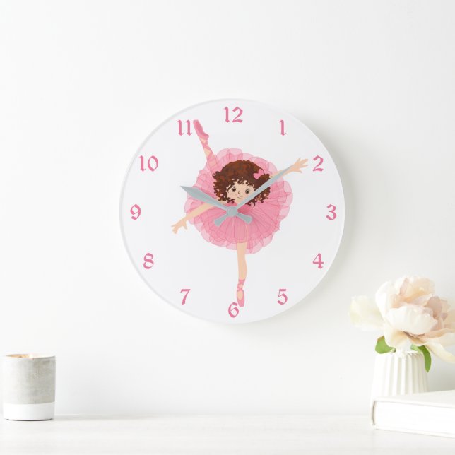 Cute Pink Ballerina Kids Large Clock (Home)