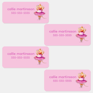 Cute Pink Ballerina Mouse Child's Name Phone Kids' Labels