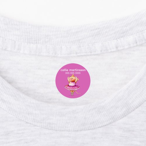 Cute Pink Ballerina Mouse Childs Name Phone Kids Labels