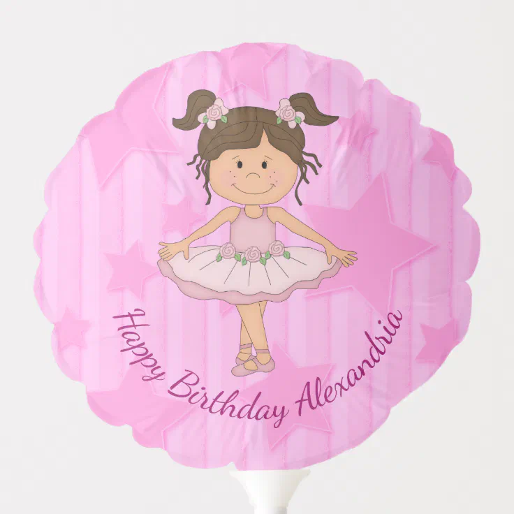 Cute Pink Ballerina Stars And Stripes Birthday Balloon Zazzle