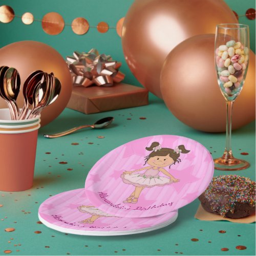 Cute Pink Ballerina Stars and Stripes Birthday Paper Plates